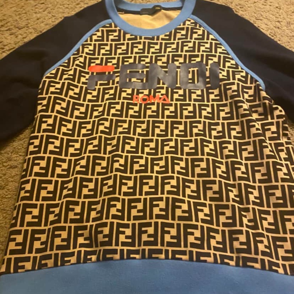 Fendi Blue and Black Logo Pattern Sweatshirt